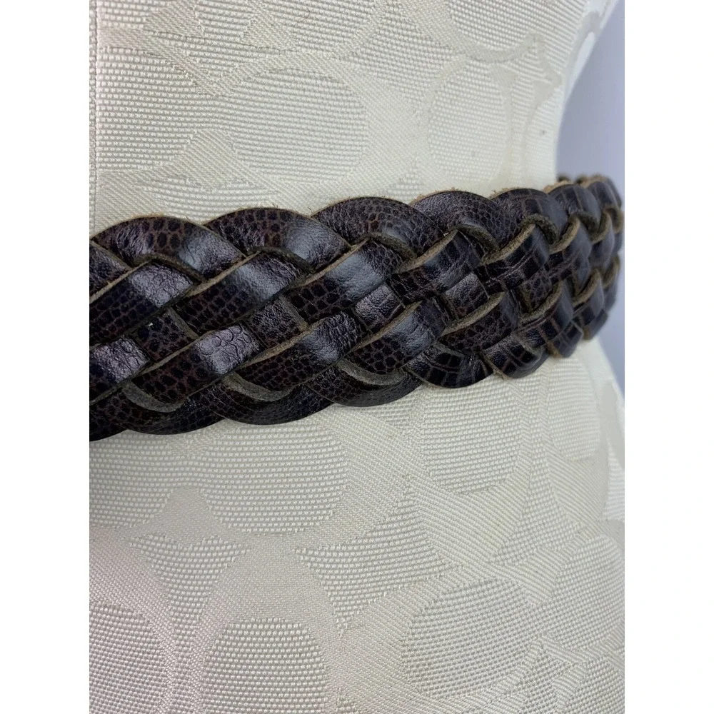 Medium (34) Tail Braided Belt Womens Brown Leather Woven 1.25